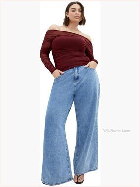 Plus Size Mesh Long Sleeve Top Open Neck Sheer Sleeves Relaxed Fit